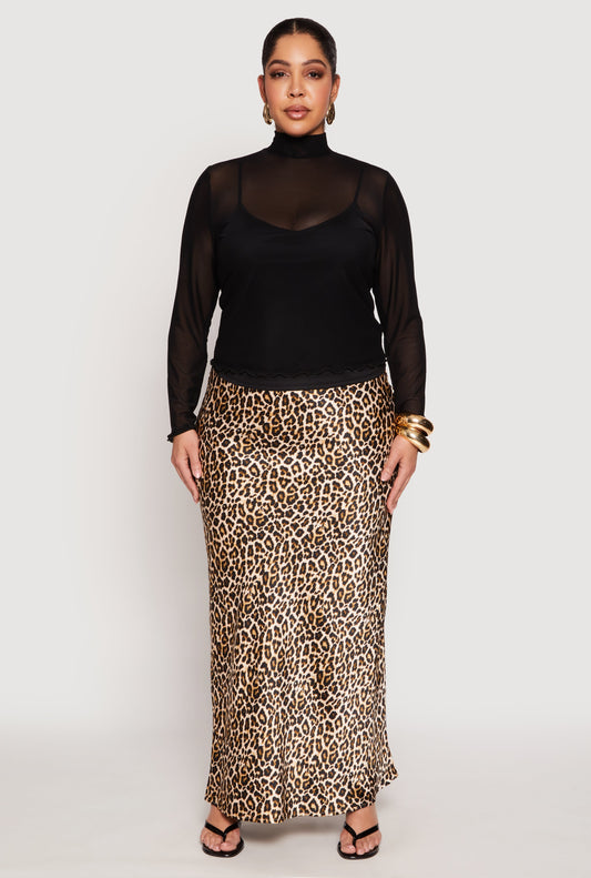 Plus Size Lined Mesh Mock Neck Top