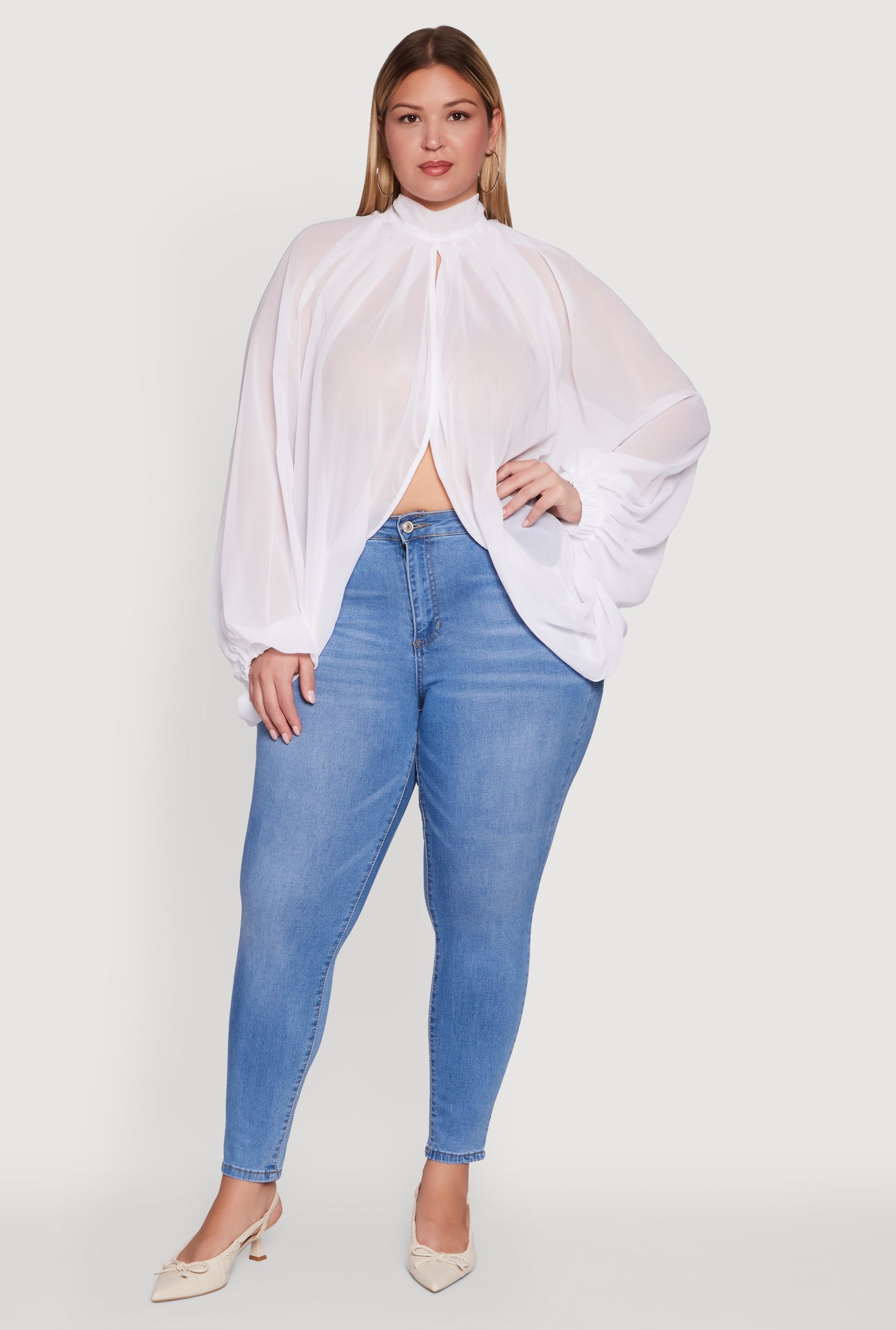 Plus Size Bishop Sleeve Tulip Overlay Top