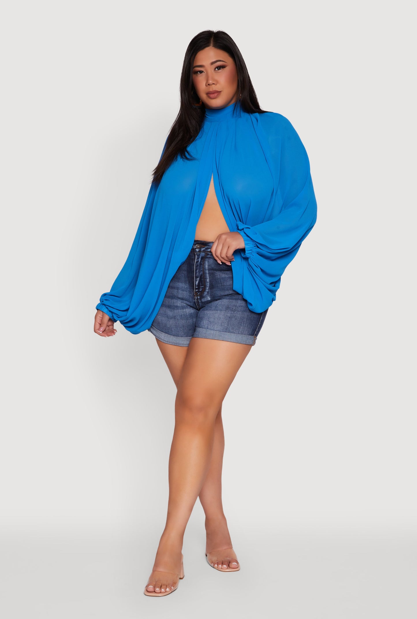 Plus Size Bishop Sleeve Tulip Overlay Top