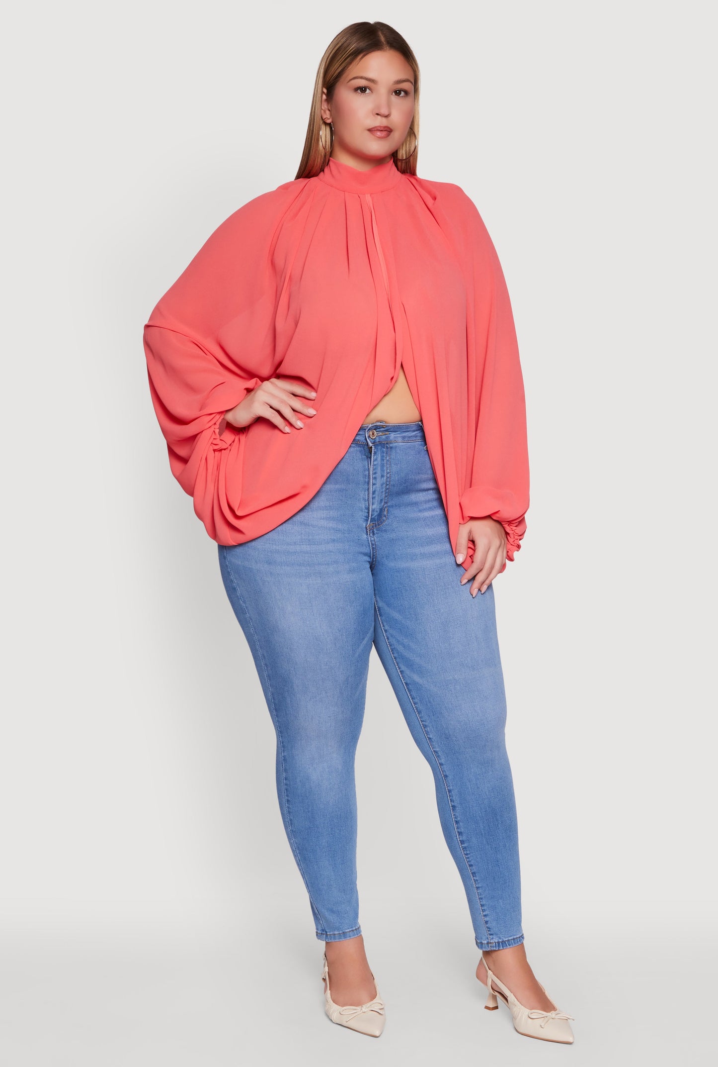 Plus Size Bishop Sleeve Tulip Overlay Top