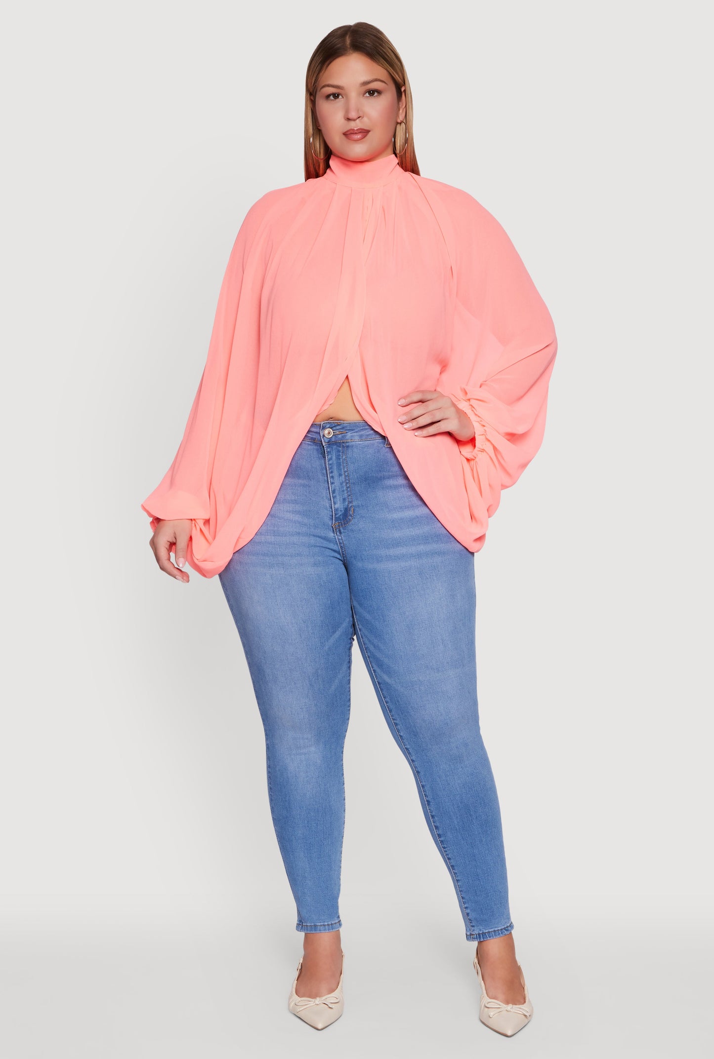 Plus Size Bishop Sleeve Tulip Overlay Top