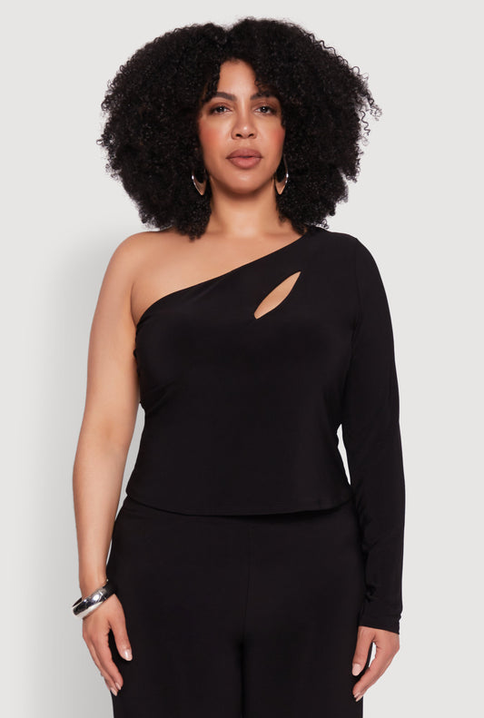 Plus Size One Shoulder Keyhole Top