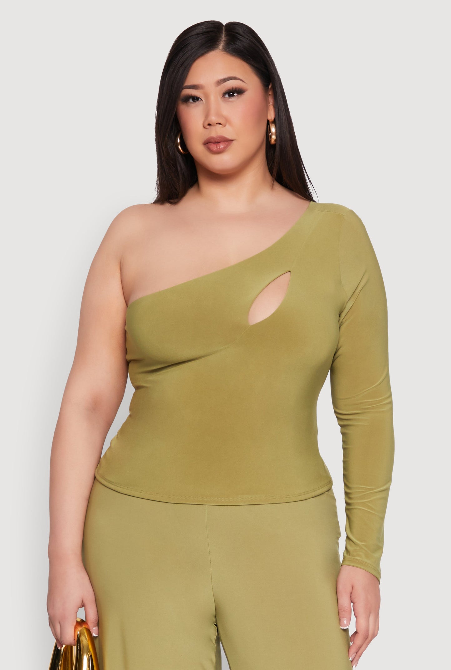 Plus Size One Shoulder Keyhole Top