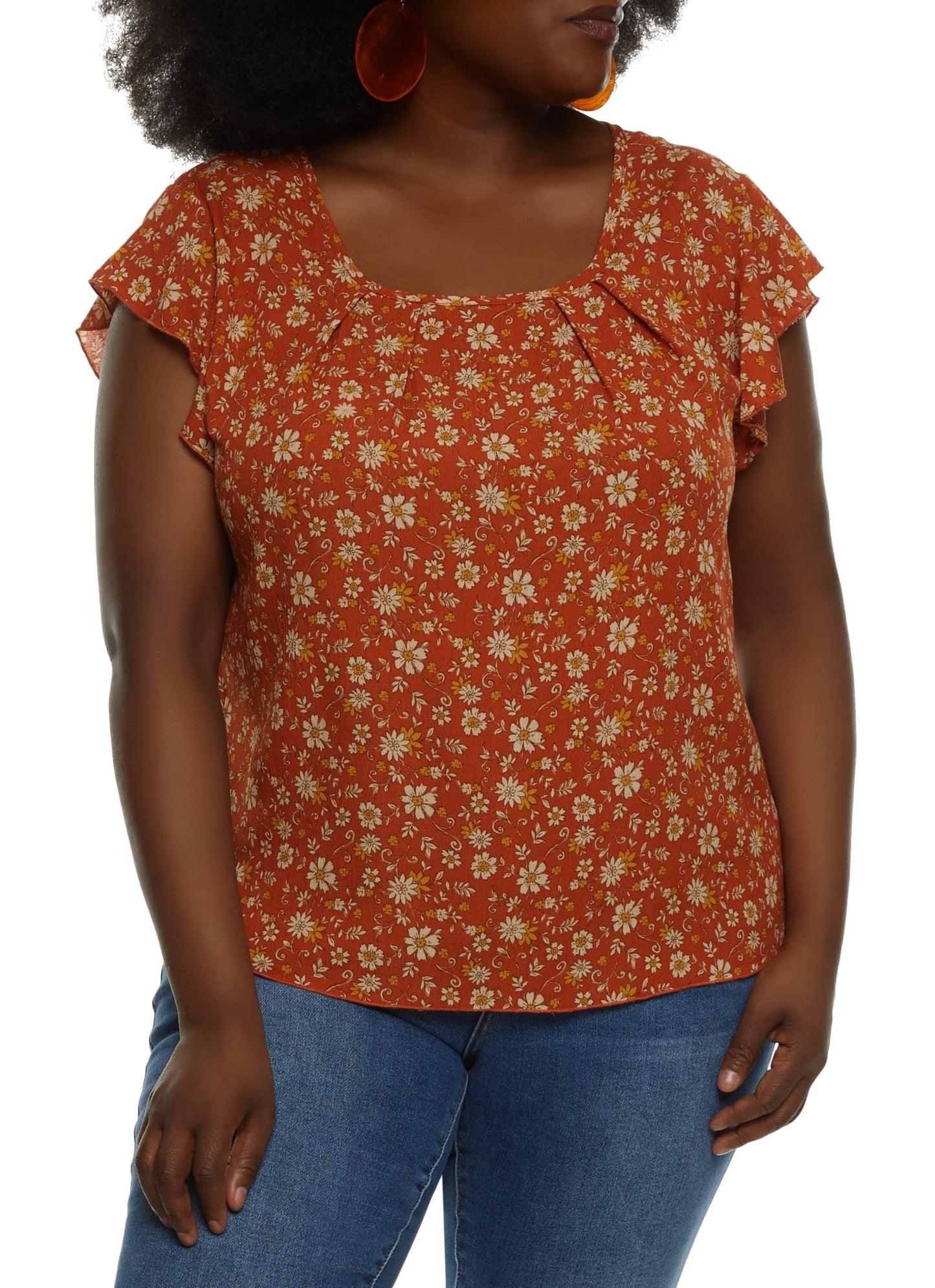 Plus Size Floral Flutter Sleeve Tie Back Blouse