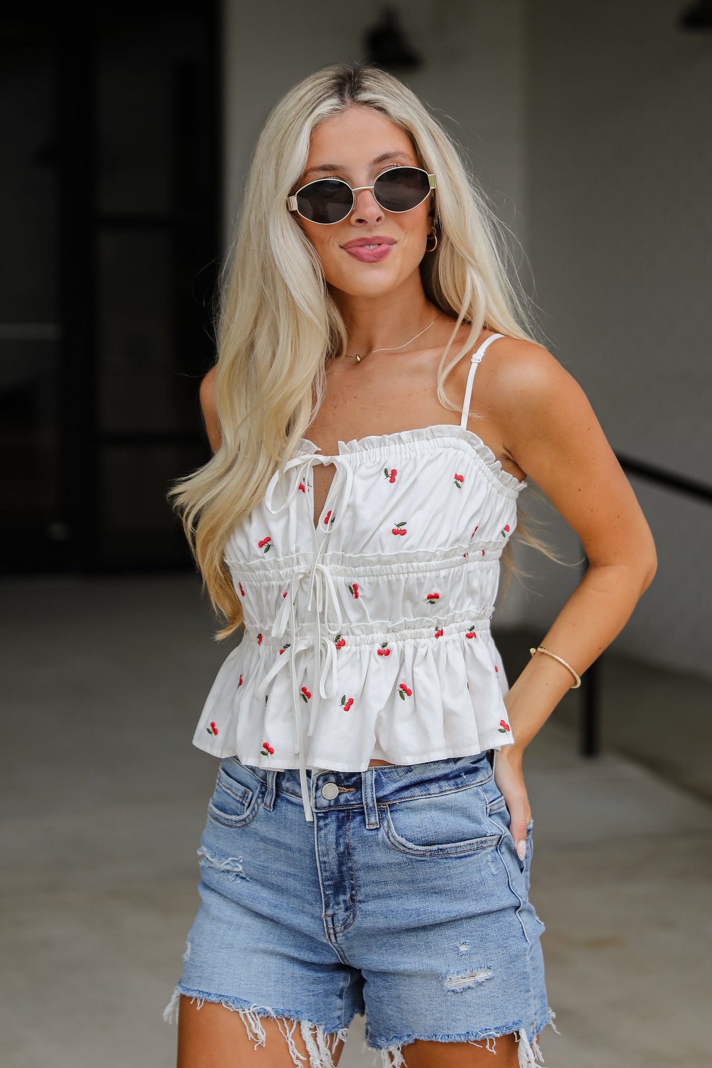 FINAL SALE - Cherry Sweet White Ruffle Tank