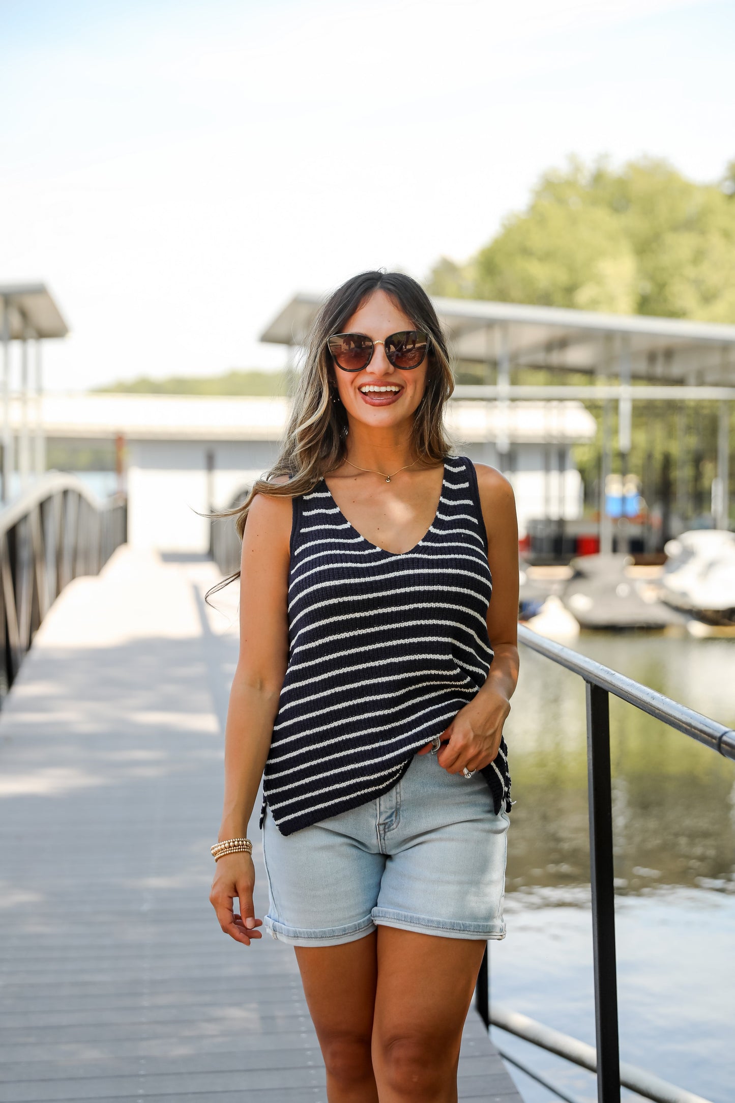 FINAL SALE - Feels Like Freedom Navy Striped Knit Tank