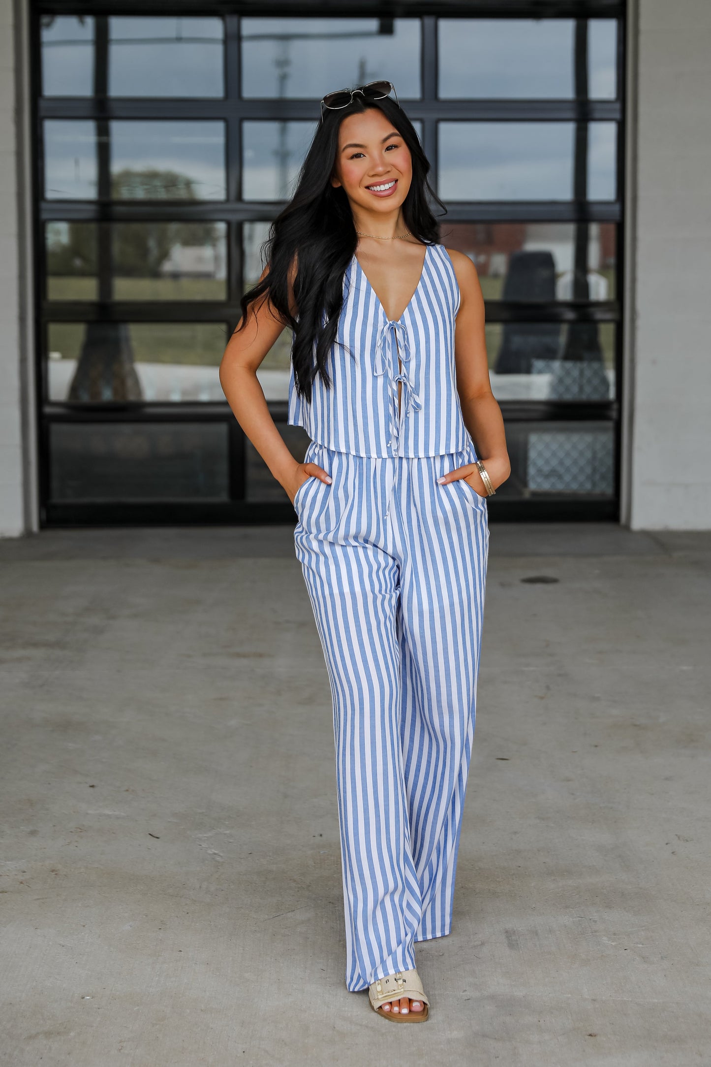 FINAL SALE - Make It Last Navy Striped Bow Tank - DU DEAL