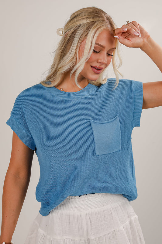 Just Imagine It Blue Knit Top - DU DEAL