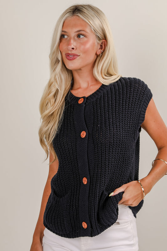 Admired Poise Navy Sleeveless Knit Top