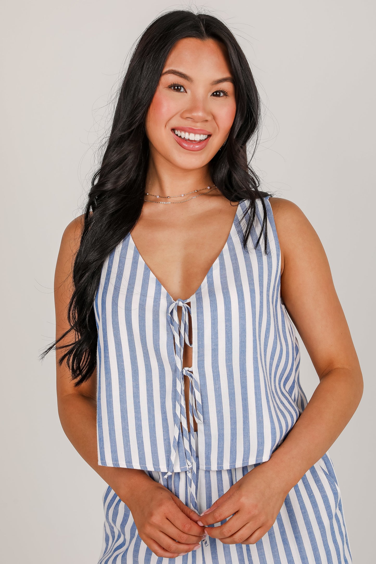 FINAL SALE - Make It Last Navy Striped Bow Tank - DU DEAL