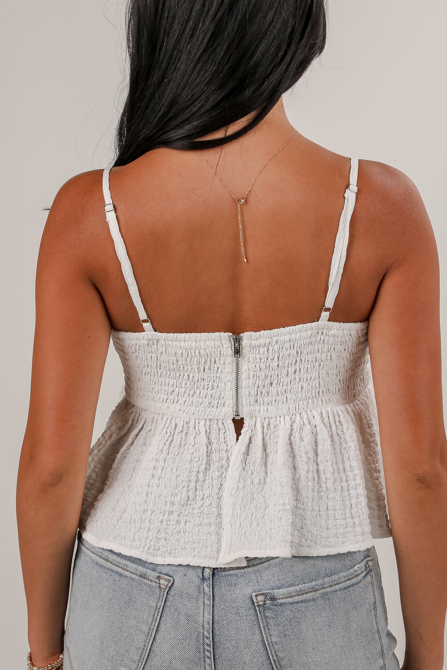 FINAL SALE - Vivid Dreams White Peplum Tank